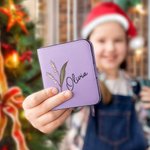 Portefeuille de poche compact en cuir avec nom et fleur de naissance personnalisée Cadeau d'anniversaire pour femme