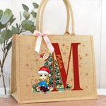 Sac en toile de jute avec initiales et nom Cadeau de fête de Noël pour la famille et les enfants