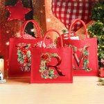 Personalisierte 3D Floral Initial Red Large Jute Tote Bag mit Namen und Griff Geburtstag Weihnachten Party Favor Geschenk für Kinder Erwachsene