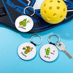 Personalised Leather Cartoon Pickled Cucumber Pickleball Name Keychain Birthday Funny Gift for Pickleball Lovers
