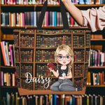 Personalised Bookshelf Reading Cartoon Girl Cat Tote Bag with Name and Handle Birthday Graduation Gift for Bookworms Book Lovers