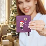 Personalisierte Cartoon-Charakter Geburt Blume Leder kompakte Bifold Pocket Wallet mit Namen und RIFD Funktion Geburtstag Weihnachten Geschenk für Frauen Mädchen