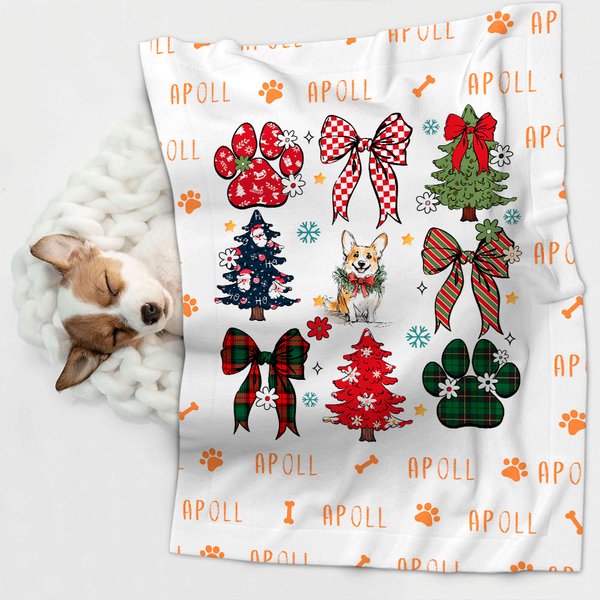 Gepersonaliseerde Coquette Strik Handgetekend 1-3 Honden Kerstboom Patroon Deken Kerst Decoratie Cadeau voor Hond Huisdier Liefhebber