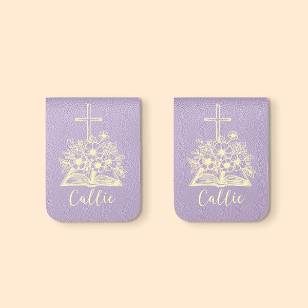 Gepersonaliseerde Bijbel Boek Bloem Kruis Magnetische Lederen Bladwijzer Clip met Naam Verjaardag Kerstcadeau voor Bibliothecaris Christian Book Lover