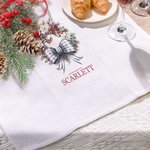 Personalized Bow Holly Wreath Super Absorbent Microfiber Waffle Tea Towel with Name Kitchen Decor Christmas Housewarming Gift for Family Friends