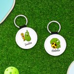 Personalised Leather Cartoon Pickled Cucumber Pickleball Name Keychain Birthday Funny Gift for Pickleball Lovers