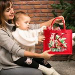 Personalisierte 3D Floral Initial Red Large Jute Tote Bag mit Namen und Griff Geburtstag Weihnachten Party Favor Geschenk für Kinder Erwachsene