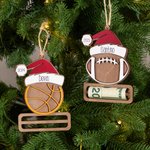 Personalized Baseball Volleyball Sports Ball with Santa Hat Money Holder Christmas Ornament with Name Year Holiday Party Favors Gift for Coach Athlete