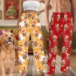 Personalized Soft Christmas Hat Dog Cat Portrait Long Pajama Pants with Pocket Drawstring Christmas Gift for Pet Lover