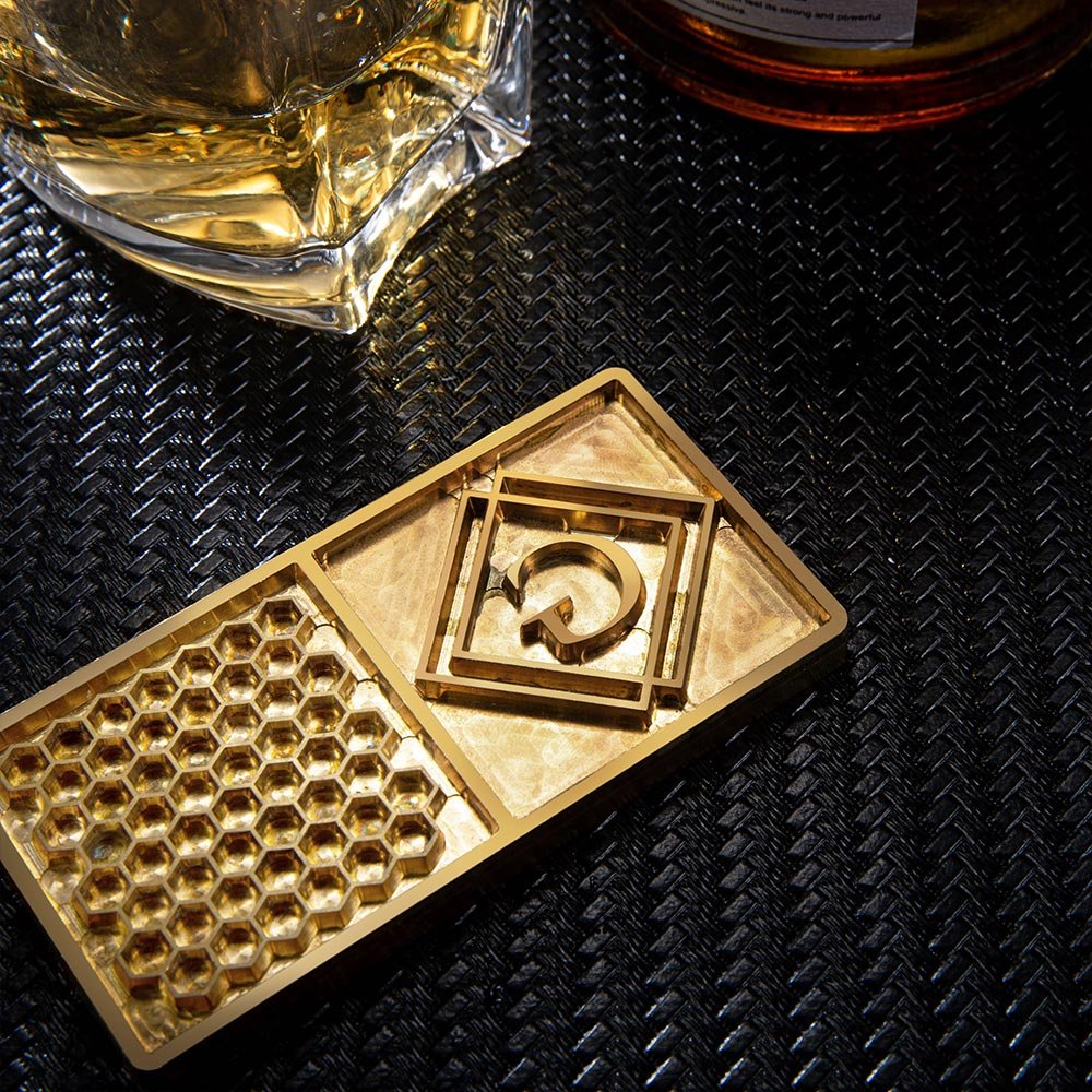 Personalised Food-Grade Engraved Brass Initial Whiskey Ice Cube Mold Tray with Stamp Designs and Tong Bar Accessory Party Gift for Bartender 3
