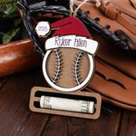 Personalized Baseball Volleyball Sports Ball with Santa Hat Money Holder Christmas Ornament with Name Year Holiday Party Favors Gift for Coach Athlete