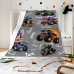 Gepersonaliseerde SUV Big Wheel Off-Road Trucks Zachte deken met naam Home Decor Verjaardagscadeau voor jongens mannen