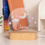 Personalised Watercolor Moon Stars Acrylic Name LED Night Light with Wooden Base Home Decor Baby Shower Birthday Gift for Girls Boys