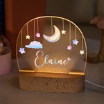 Personalised Watercolor Moon Stars Acrylic Name LED Night Light with Wooden Base Home Decor Baby Shower Birthday Gift for Girls Boys
