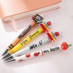 Personalized Apple Crayon Glitter Teacher Beaded Pen with Name Ball-Point Pen Appreciation Thanksgiving Day Gift for Teacher