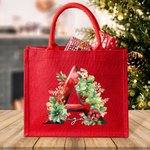 Personalisierte 3D Floral Initial Red Large Jute Tote Bag mit Namen und Griff Geburtstag Weihnachten Party Favor Geschenk für Kinder Erwachsene