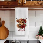 Personlig blommig tomteluva Highland Cow Superabsorberande mikrofiber våfflad kökshandduk med namn Köksdekor Julklapp för familj vänner