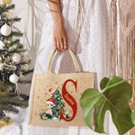 Sac en toile de jute avec initiales et nom Cadeau de fête de Noël pour la famille et les enfants