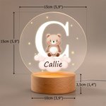 Personalisiertes Süßes Waldtier LED-Nachtlicht mit Initiale Namen Holzsockel Kinderzimmer Deko Geburtstag Geschenk für Baby Kinder