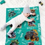 Gepersonaliseerde SUV Big Wheel Off-Road Trucks Zachte deken met naam Home Decor Verjaardagscadeau voor jongens mannen