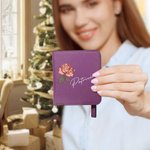 Portefeuille de poche compact en cuir avec nom et fleur de naissance personnalisée Cadeau d'anniversaire pour femme