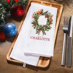 Personalized Bow Holly Wreath Super Absorbent Microfiber Waffle Tea Towel with Name Kitchen Decor Christmas Housewarming Gift for Family Friends