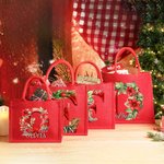 Personalisierte 3D Floral Initial Red Large Jute Tote Bag mit Namen und Griff Geburtstag Weihnachten Party Favor Geschenk für Kinder Erwachsene