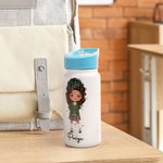Personalised Multi-Colour Cartoon Girls 14oz Kid Water Bottle with Name and Handle Birthday Back to School Gift for Girls
