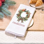 Personalized Bow Holly Wreath Super Absorbent Microfiber Waffle Tea Towel with Name Kitchen Decor Christmas Housewarming Gift for Family Friends