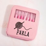 Personalized Pink Yarn Ball Pattern Hooks 8 Pcs Set with Storage Case with Name Birthday Mother's Day Gift for Sewing Crocheting Lovers