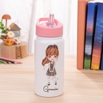 Personalised Multi-Colour Cartoon Girls 14oz Kid Water Bottle with Name and Handle Birthday Back to School Gift for Girls