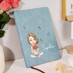 Carnet en Cuir Personnalisé avec Personnage Dessin Animé Bouquet de Fleur et Nom Cadeau Anniversaire Noël pour Femmes et Amies