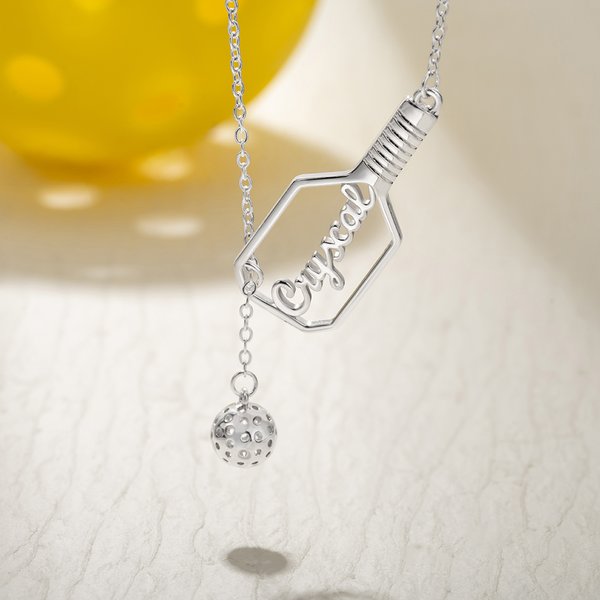 Personalisierte einstellbare Name Pickleball Lariat Paddel und Ball Halskette Geburtstagsgeschenk für Pickleball Liebhaber