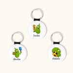 Personalised Leather Cartoon Pickled Cucumber Pickleball Name Keychain Birthday Funny Gift for Pickleball Lovers