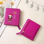 Personalisierte Cartoon-Charakter Geburt Blume Leder kompakte Bifold Pocket Wallet mit Namen und RIFD Funktion Geburtstag Weihnachten Geschenk für Frauen Mädchen