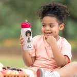 Personalised Multi-Colour Cartoon Girls 14oz Kid Water Bottle with Name and Handle Birthday Back to School Gift for Girls