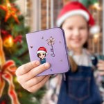 Personalisierte Cartoon-Charakter Geburt Blume Leder kompakte Bifold Pocket Wallet mit Namen und RIFD Funktion Geburtstag Weihnachten Geschenk für Frauen Mädchen