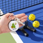 Personalised Leather Cartoon Pickled Cucumber Pickleball Name Keychain Birthday Funny Gift for Pickleball Lovers