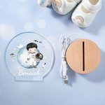 Personalisiertes Cartoon-Astronaut Planet Acryl LED-Nachtlicht mit Namen und Holzsockel Geburtstag Kinderzimmer Deko Geschenk für Jungen Mädchen