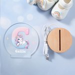 Personalisiertes Fantasie Einhorn LED-Nachtlicht mit Initiale Namen Holz Basis Geburtstag Babyparty Geschenk für Mädchen