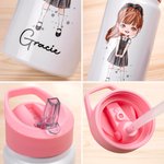 Personalised Multi-Colour Cartoon Girls 14oz Kid Water Bottle with Name and Handle Birthday Back to School Gift for Girls