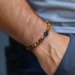 Personalizada Delicado Girasol Charm Proyección de fotos Pulsera de cuerda ajustable con cuentas de piedra de ojo de tigre Cumpleaños Aniversario Rega