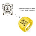 Personalizada Escuela Logo Crest Escudo de Armas Anillo Grabado Cuadrado Signet Anillo con Texto Regalo para Graduados Hombres