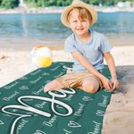 Personalised Oversized Heart Name Beach Towel Quick Dry Summer Holiday Essentials Birthday Beach Party Gift for Kids Family