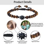 Personalizada Delicado Girasol Charm Proyección de fotos Pulsera de cuerda ajustable con cuentas de piedra de ojo de tigre Cumpleaños Aniversario Rega