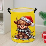 Personalisierte Santa Hut Hochland Kuh Lagerung Wäschekorb mit Griff Name Housewarming Weihnachtsgeschenk für Freunde Familie
