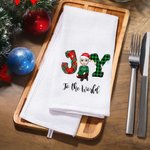 Serviette de cuisine en microfibre super absorbante, décorée de lumières colorées et de plaid, Joy To The World Cartoon Cadeau de Noël pour la famille