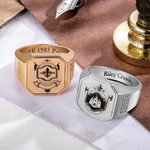 Personalizada Escuela Logo Crest Escudo de Armas Anillo Grabado Cuadrado Signet Anillo con Texto Regalo para Graduados Hombres