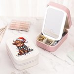 Personalised Christmas Hat Highland Cow Jewellery Box with Name LED Changing Colour Makeup Mirror Birthday Christmas Gift for Highland Cow Lovers