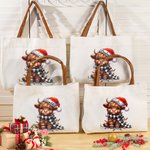 Cappello di Natale personalizzato Mucca Highland Manico in pelle Borsa in tela con nome Regalo di compleanno di Natale per gli amanti delle mucche Hig